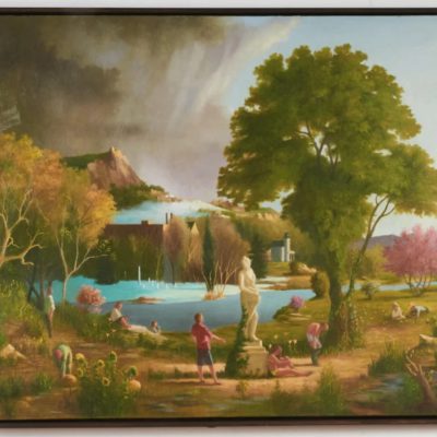 Persephone landscape painting of a lake and trees