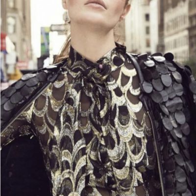 Model in a leopard-print blouse