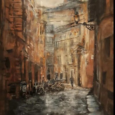 Vienna painting of a narrow old city street